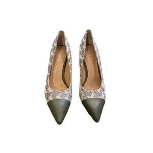 Ralph Lauren Women’s Heels Size 6 B Beige Blue Pumps Monogram Point Toe